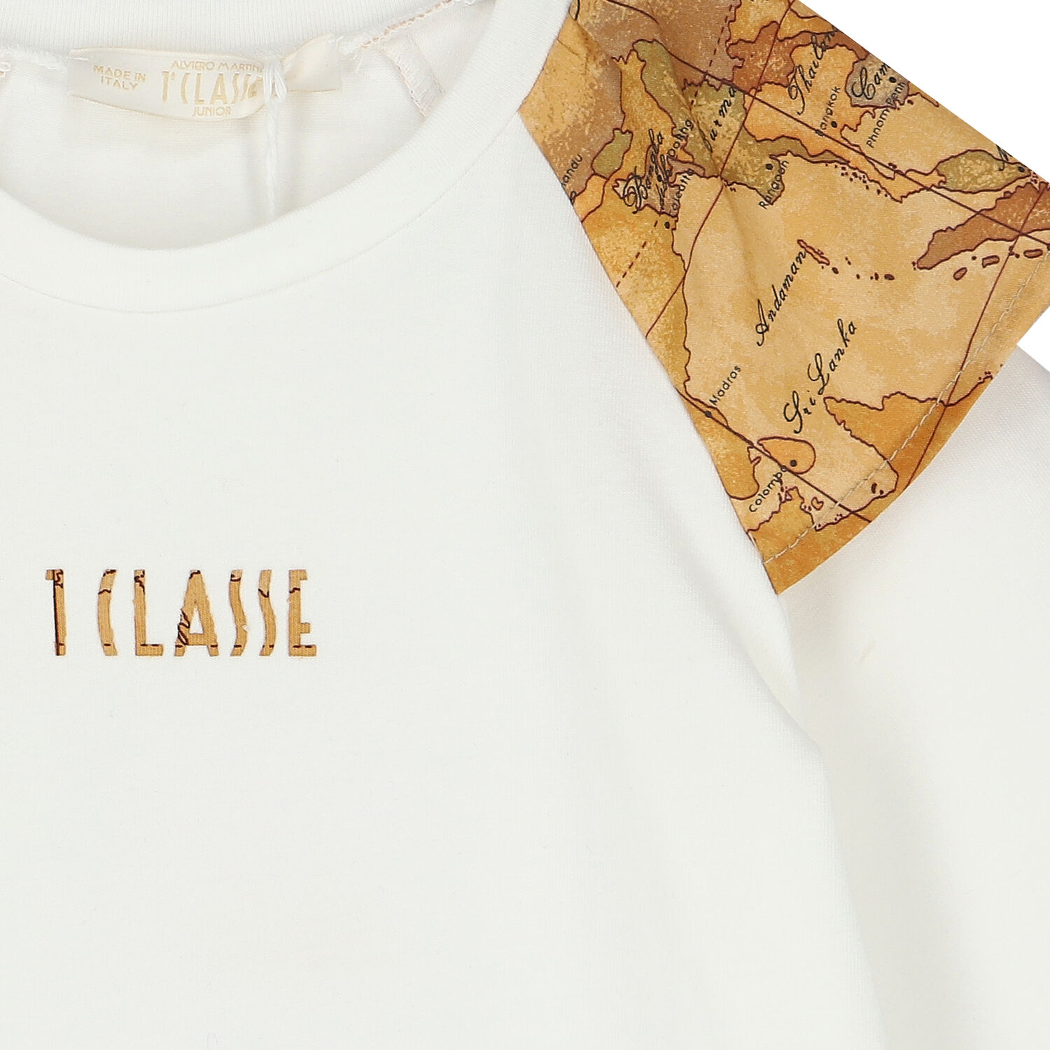 توب بنات بأكمام بطبعة خريطة باللون العاجى, 1, hi-res